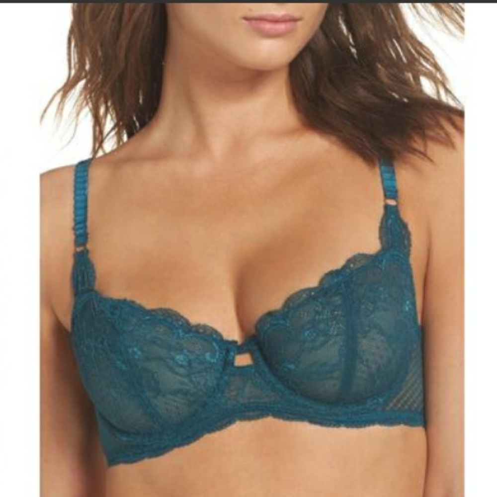 SAM EDELMAN Lace Push Up Bra Green Teal